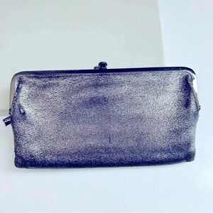 Hobo International Gunmetal Metallic Lauren Leather Wallet